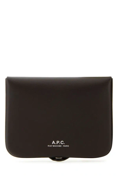 Apc A.p.c. Man Dark Brown Leather Card Holder