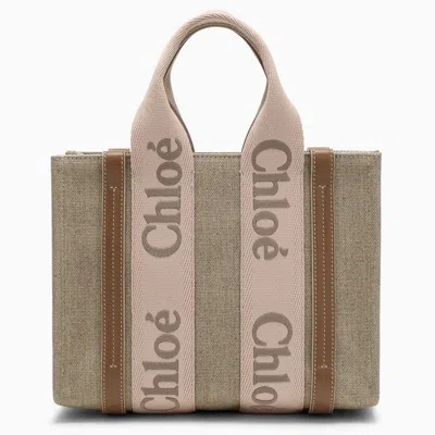 Chloé Chloe Woody Blushy/beige Canvas Bag Women In Pink