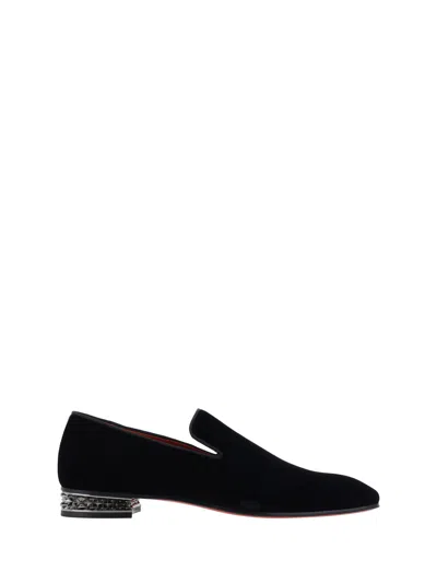 Christian Louboutin Mens Black Dandyrocks Flat Velvet Loafers In Multicolor