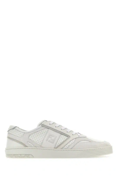 Fendi Man White Leather And Suede Step Sneakers