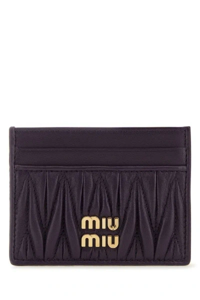 Miu Miu Woman Aubergine Nappa Leather Card Holder In Purple