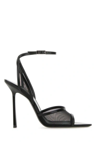 Saint Laurent Missy Mesh And Leather Sandals In Black
