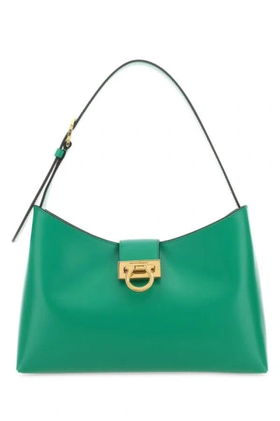 Ferragamo Salvatore  Woman Emerald Green Leather Trifolio Shoulder Bag