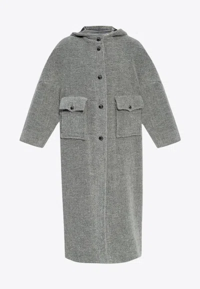 Emporio Armani Button-down Wool Coat With Hood In Grey
