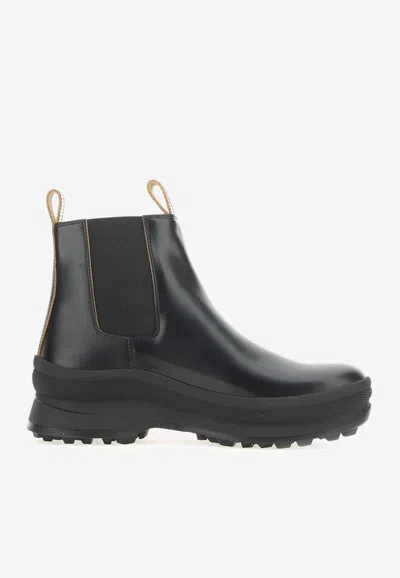 Jil Sander Calf Leather Ankle Boots In Black