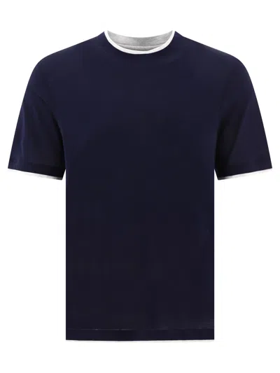Brunello Cucinelli T-shirt With Faux-layering In Cobalt