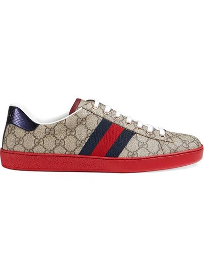 Gucci 25mm Ace Gg Supreme Fabric Trainers In Beige