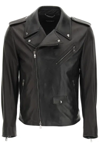 Dolce & Gabbana Leather Jacket Men In Black