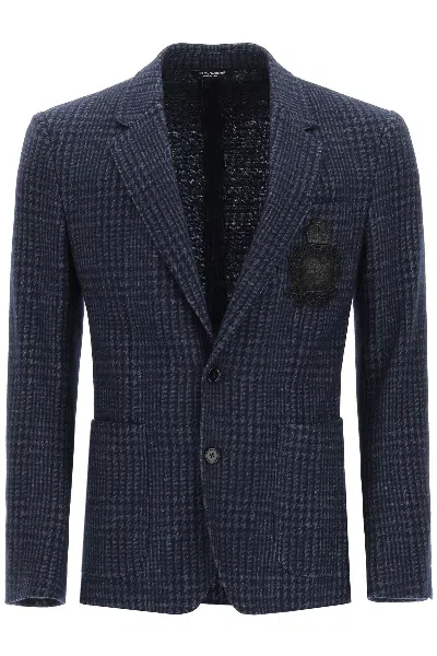 Dolce & Gabbana Tailored Blazer In Tartan Wool In Blue,grey
