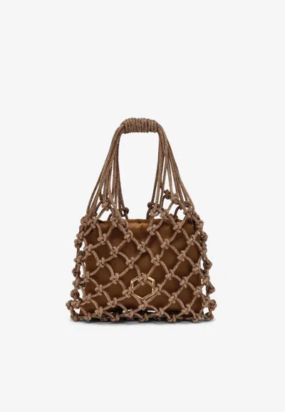 Hibourama Carrie Crystal-woven Top Handle Bag In Brown