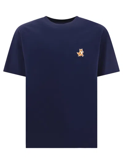 Maison Kitsuné "running Fox" T Shirt In Blue