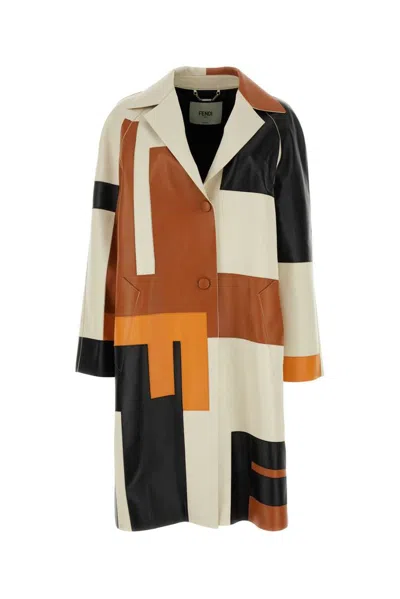 Fendi Large Ff Puzzle Pattern Leather Coat In Multi