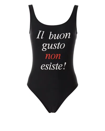 Moschino Slogan-print Swimsuit In Black