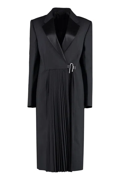 Givenchy Asymmetric Fastening Wool Coat In Black