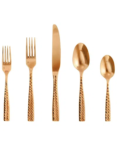 Fortessa Lucca Faceted 18/10 Rose Stainless Steel 5pc Flatware Set In Gold