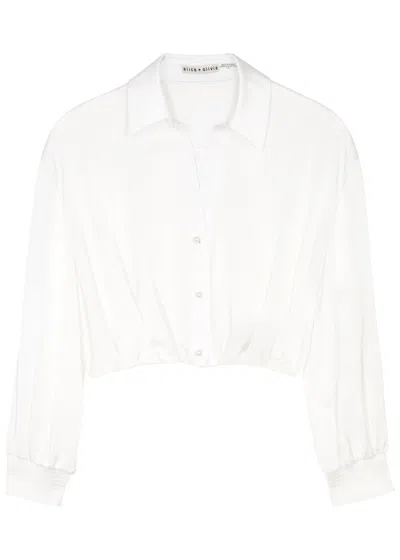 Alice And Olivia Pierre Cropped Button-front Satin Shirt In Off White
