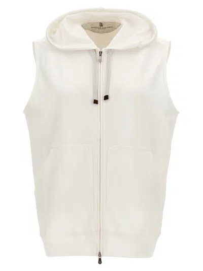 Brunello Cucinelli Zipped Hooded Gilet In White