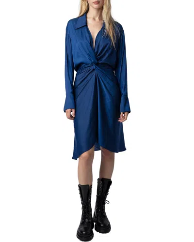 Zadig & Voltaire Rozo Twisted V-neck Midi Dress In Blue