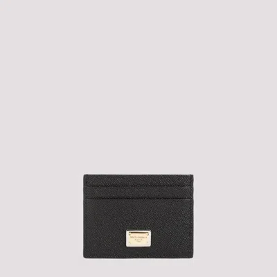 Dolce & Gabbana Ciclamino Leather Cardholder With Logo Plaque In Black