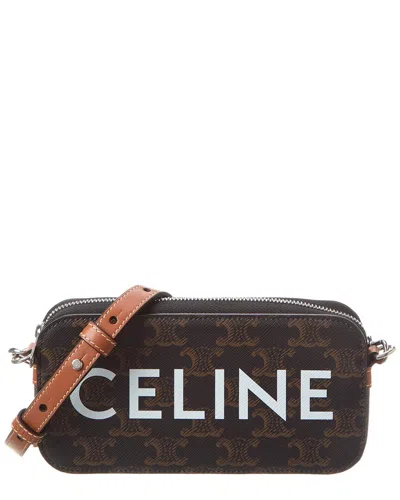 Celine Logo Medium Leather Messenger Bag In Brown