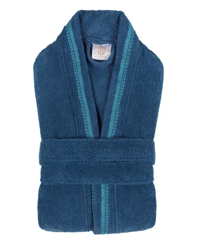 Superior Unisex Tinsel Lounge Cotton Terry Bathrobe With Embroidery In Aqua,blue