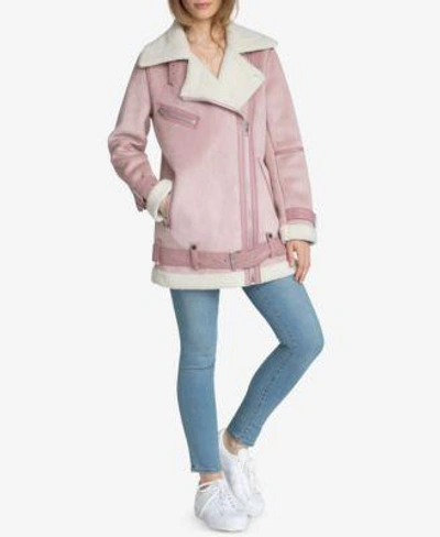 Avec Les Filles Oversized Faux Shearling Moto Jacket In Blush