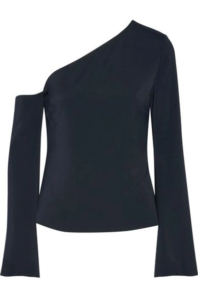 Cushnie Et Ochs Colma Asymmetric Cold-shoulder Bell Sleeve Top, Navy In Midnight