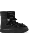 MONCLER NEW FANNY SHEARLING-LINED CALF HAIR AND LEATHER SNOW BOOTS