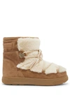 MONCLER NEW FANNY SHEARLING-PANELED GLITTERED SUEDE SNOW BOOTS