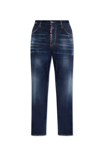 Dsquared2 Distressed Tapered Leg Jeans In Blue