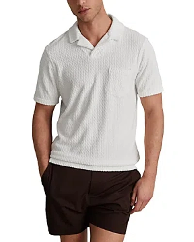 Reiss Cuba - White Towelling Cable Knit Polo Shirt, Xl
