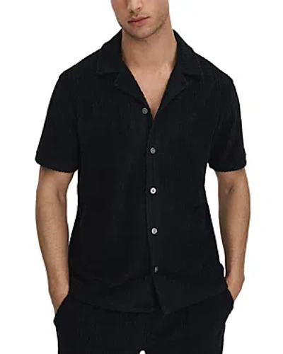 Reiss Bay - Navy Towelling Cuban Collar Shirt, Xl