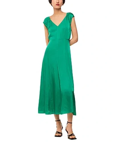 Whistles Womens Green Arie Cap-sleeved Belted Satin Midi Dress