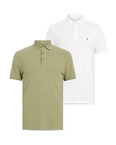 Allsaints Set Of 2 Reform Polo Shirts In Green/optic White