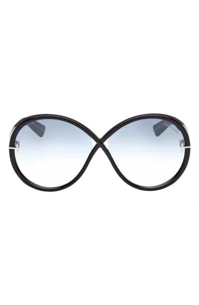 Tom Ford Women's Shiny Black Edie 2 Round Sunglasses In Black Aqua Gradient