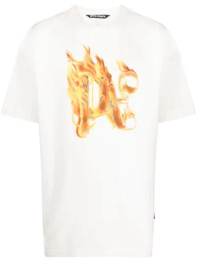 Palm Angels White Burning-print Cotton T-shirt