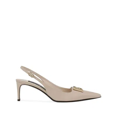 Dolce & Gabbana Slingback In Shiny Leather In Neutrals