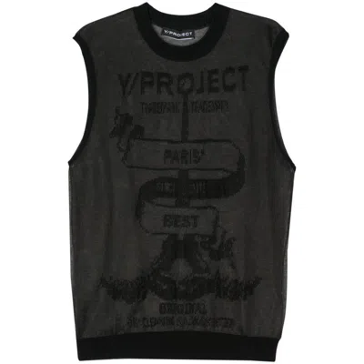 Y/project Logo Intarsia Knitted Semi-sheer Jumper In Black