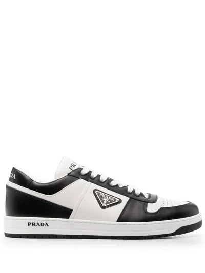 Prada Downtown Leather Sneakers Shoes In Multicolour