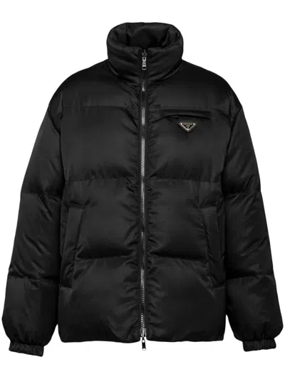 Prada Medium-length Re-nylon Down Jacket In Black