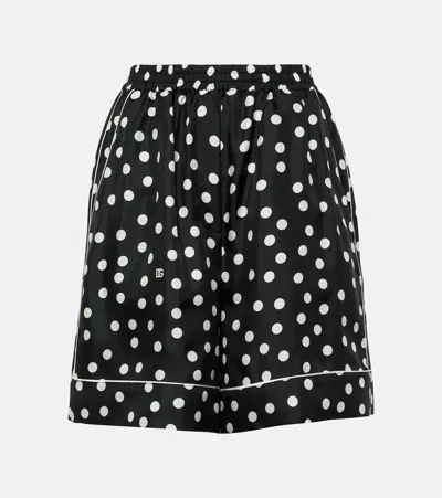 Dolce & Gabbana Capri Polka-dot Silk Satin Shorts In Black