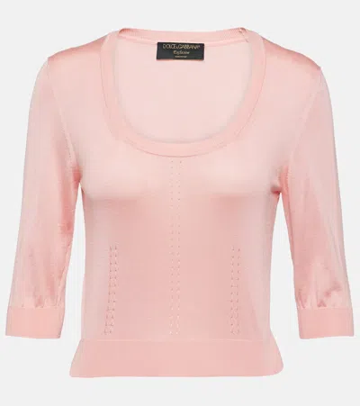 Dolce & Gabbana Capri Pointelle Silk Sweater In Pink