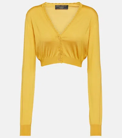 Dolce & Gabbana Cropped Silk Cardigan In Yellow