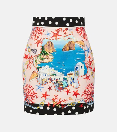 Dolce & Gabbana Capri Printed Cotton Miniskirt In Multicoloured