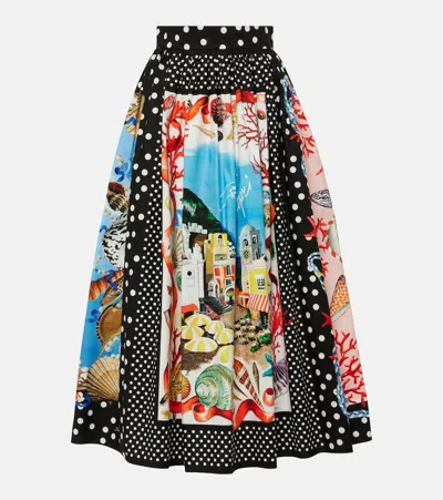 Dolce & Gabbana Capri Printed Cotton Midi Skirt In Multicoloured
