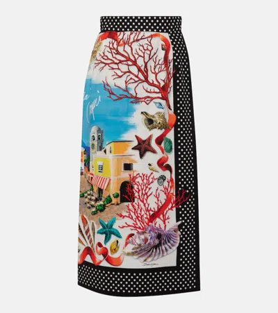 Dolce & Gabbana Capri Printed Cotton Maxi Skirt In Multicoloured