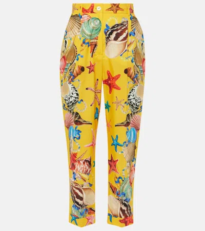 Dolce & Gabbana Capri Printed High-rise Cotton Tapered Pants In Yellow
