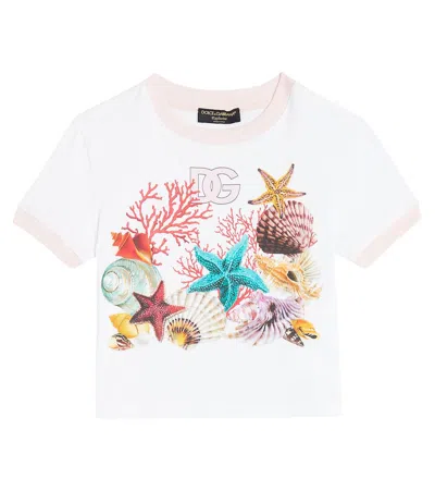 Dolce & Gabbana Kids' Capri Dg Printed Cotton Jersey T-shirt In White