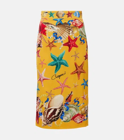 Dolce & Gabbana Capri Printed Silk-blend Midi Skirt In Yellow