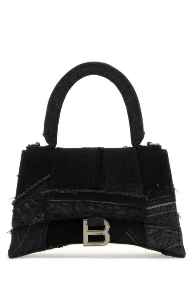 Balenciaga Black Denim Small Hourglass Handbag